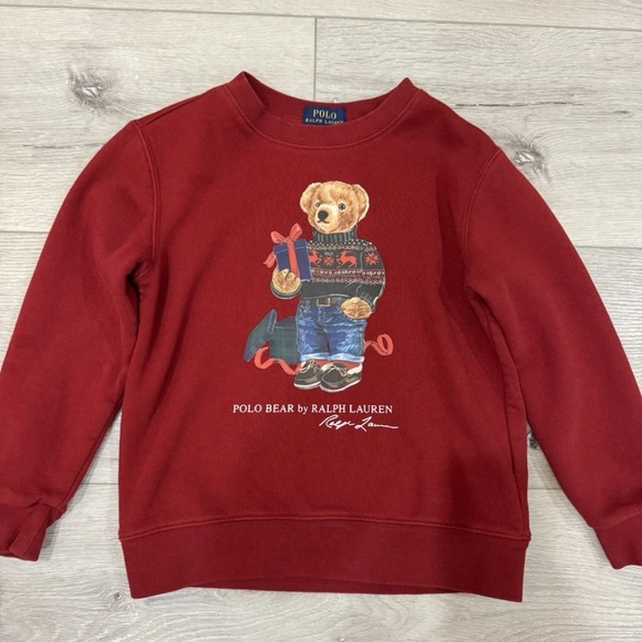 Polo Ralph Lauren Other - Polo Ralph Lauren Bear Sweatshirt Boys 6 Red Fleece Lined Cotton Long Sleeve